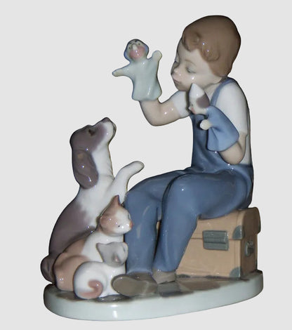Lladro Puppet Show Figurine 5736 Boy Dog Cats Pets Joan Coderch Vintage Spain