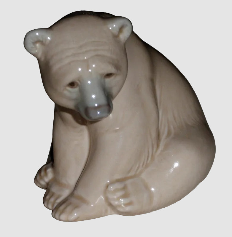 Lladro 1206 "Seated Bear" Figurine - Glossy Brown Bear (3.5")