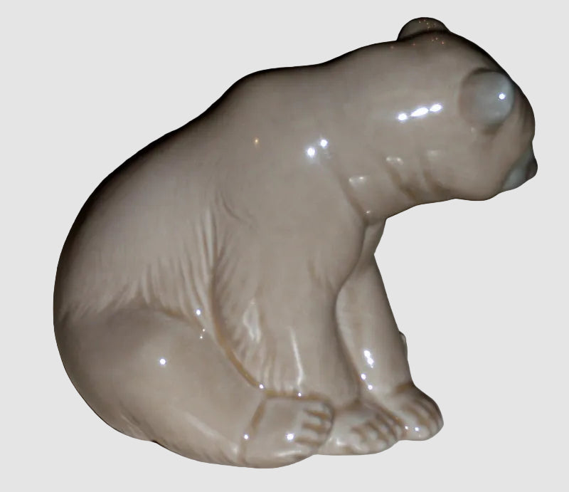 Lladro 1206 "Seated Bear" Figurine - Glossy Brown Bear (3.5")