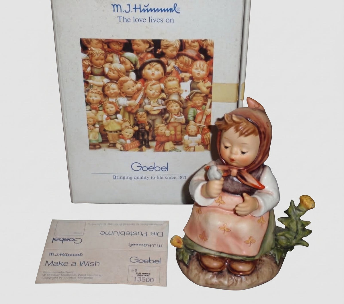Goebel Hummel Make A Wish Figurine 475 TMK6 Die Pusteblume Gerhard Skrobek Girl Dandelion Original Box Name Card Vintage Germany Porcelain