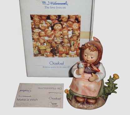 Goebel Hummel Make A Wish Figurine 475 TMK6 Die Pusteblume Gerhard Skrobek Girl Dandelion Original Box Name Card Vintage Germany Porcelain