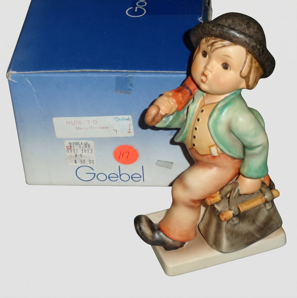 Goebel Hummel Merry Wanderer Figurine 7 I Large Arthur Moeller Boy Umbrella Suitcase Vintage Germany Porcelain New In Box