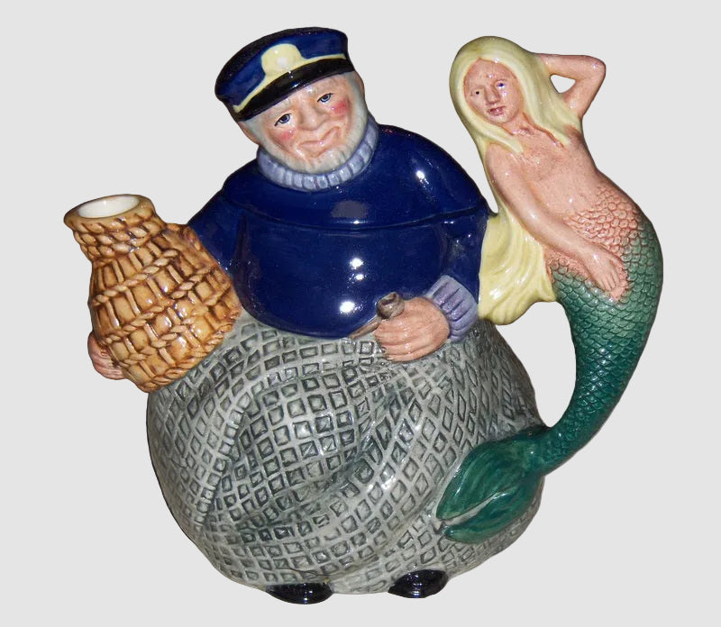 Royal Doulton Old Salt Teapot D6818 William K Harper Sea Captain Mermaid Handle International Collectors Club Vintage England Porcelain