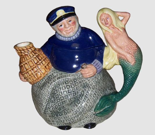 Royal Doulton Old Salt Teapot D6818 William K Harper Sea Captain Mermaid Handle International Collectors Club Vintage England Porcelain