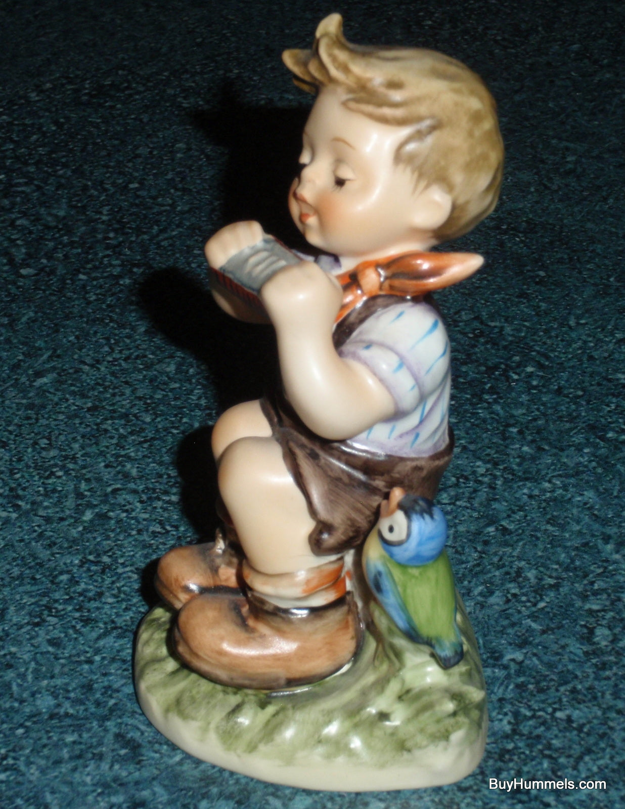 "In D-Major" Goebel Hummel Figurine #430 Little Boy Playing Harmonica With Blue Bird!