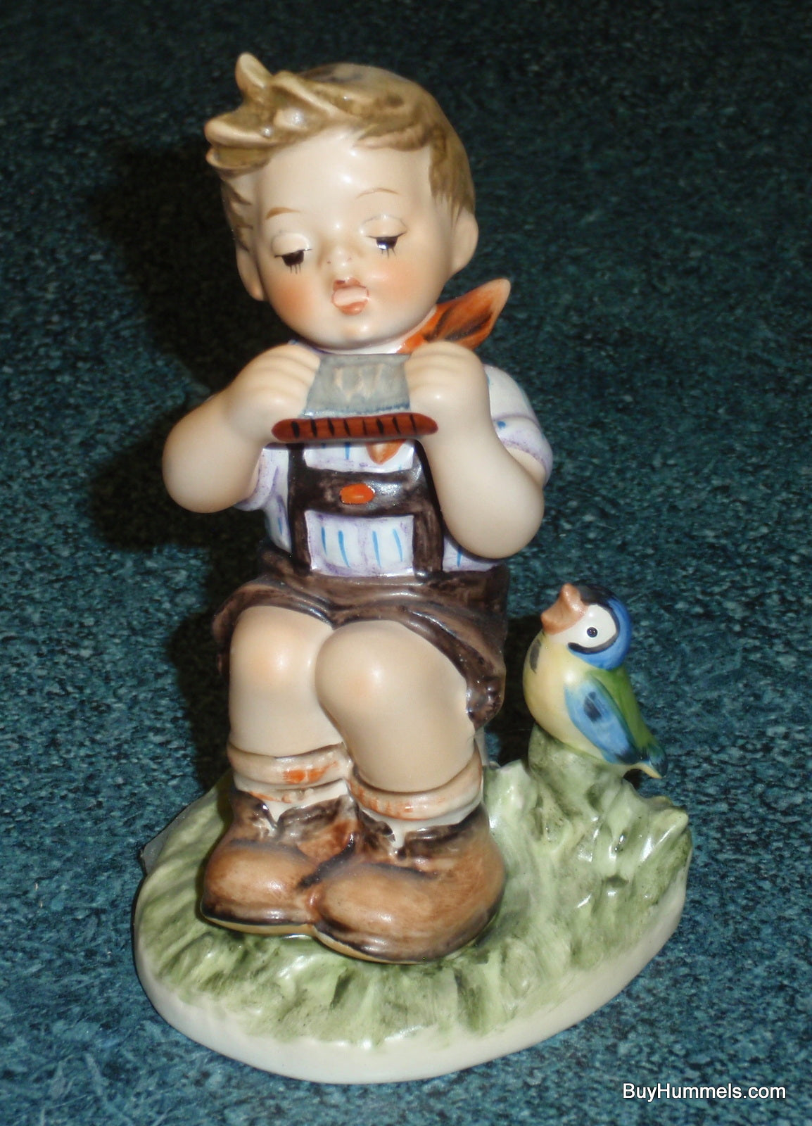 "In D-Major" Goebel Hummel Figurine #430 Little Boy Playing Harmonica With Blue Bird!