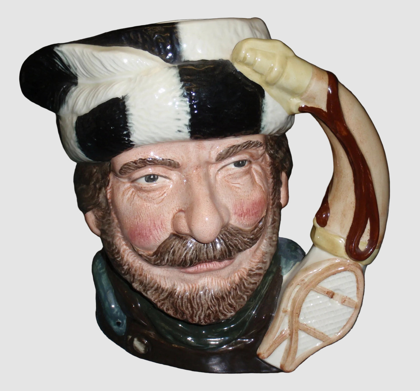 Royal Doulton The Trapper Character Toby Jug D6609 Large Woodsman Snowshoes Hunting Horn Handle David B Biggs Vintage England