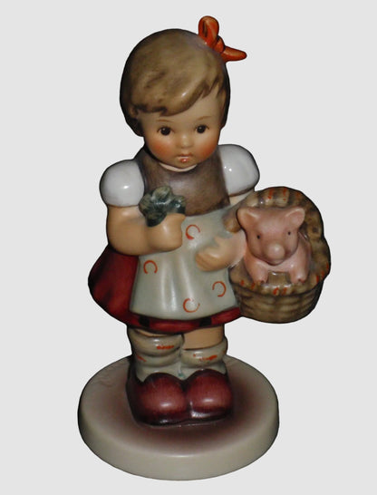 Goebel Hummel Good Luck Charm Figurine 2034 Girl Piglet Basket Clover TMK 8 Vintage Germany