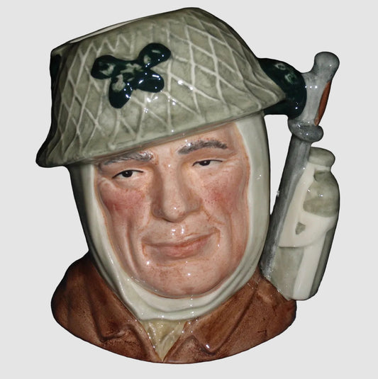 Royal Doulton The Soldier Character Jug D6876 William K Harper Armed Forces Army Helmet Desert Rat Vintage England Bone China