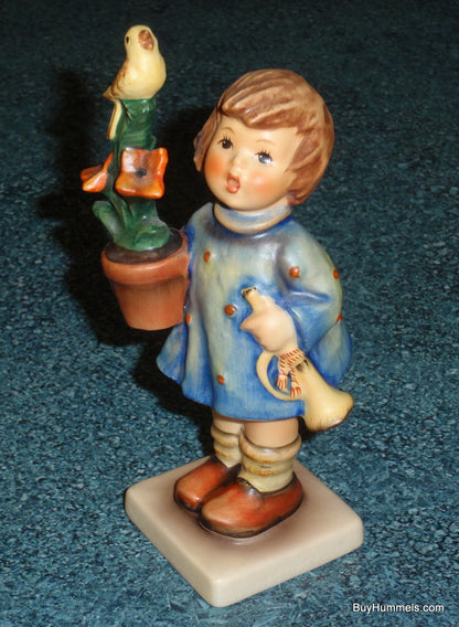 "Congratulations" Goebel Hummel Figurine #17/0 - Girl in Blue Dress With Bird & Trumpet!