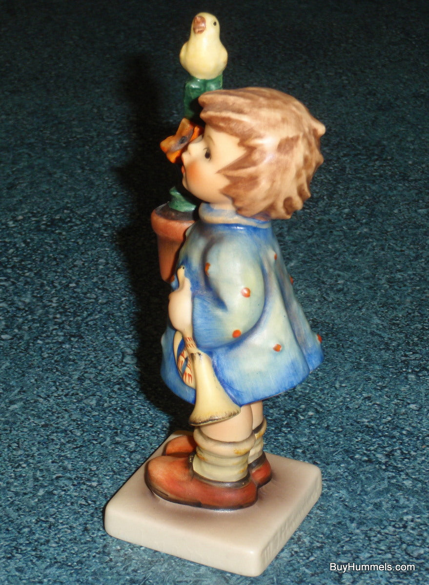 "Congratulations" Goebel Hummel Figurine #17/0 - Girl in Blue Dress With Bird & Trumpet!