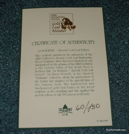 "La Moderne" Anri Wood Carving - Gold Leaf Limited Edition #60/150 - Original Case + COA