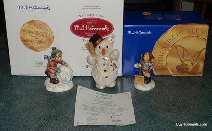 "Frosty Friends" Christmas Hummel Figurine #2035 & #2036 With Steiff Snowman!