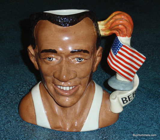 Royal Doulton Jesse Owens Character Jug D7019 - 1996 Jug of the Year - Olympic Torch and American Flag Handle - Berlin 1936 Tribute - Patrick McGoldrick Master Sculptor