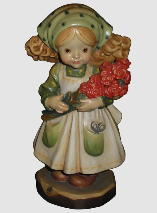 "Ten Roses For You" Anri Sarah Kay Wood Carving 6" - Signed by Bernardi - Mint In Box