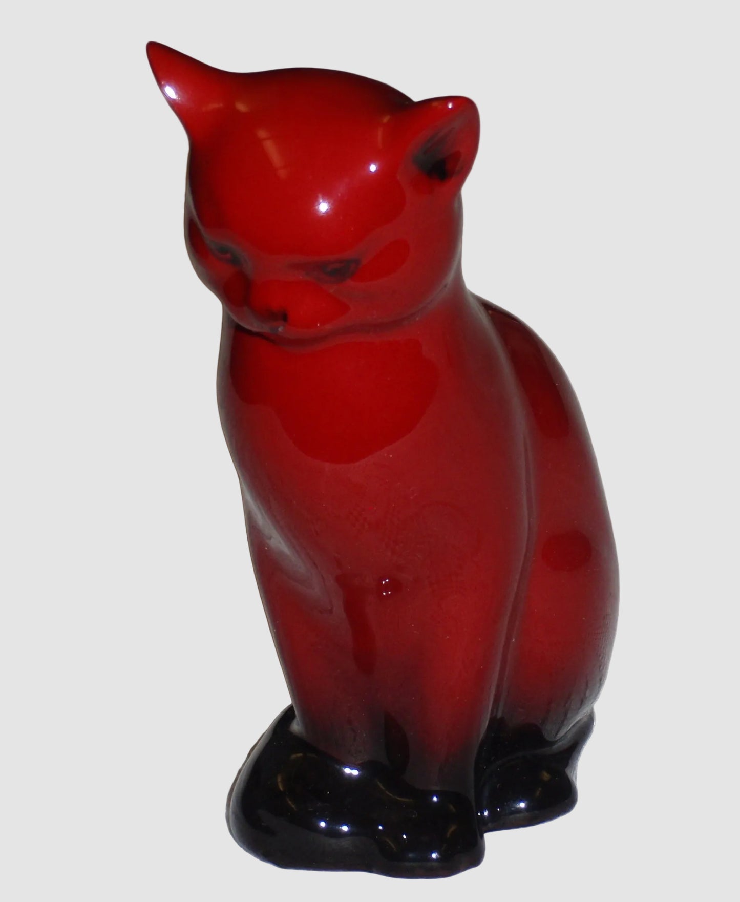 "Seated Cat" Royal Doulton Flambé Figurine - Red Glaze (5")
