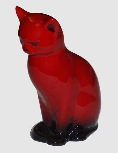 Royal Doulton Flambe Seated Cat Figurine Deep Red Glaze Black Paws Vintage England Fine Porcelain Feline


