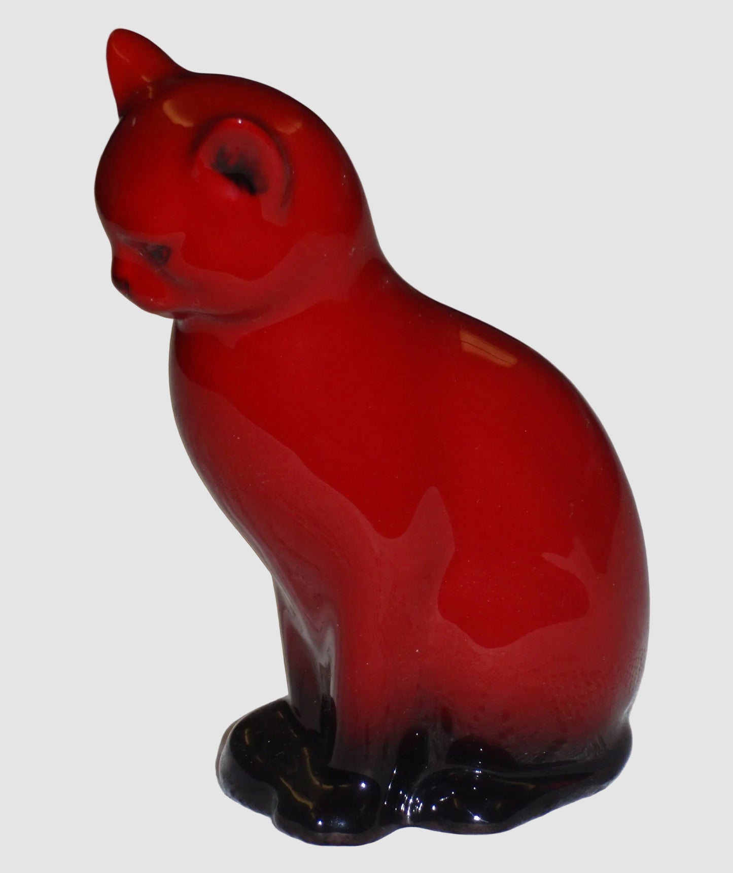 "Seated Cat" Royal Doulton Flambé Figurine - Red Glaze (5")