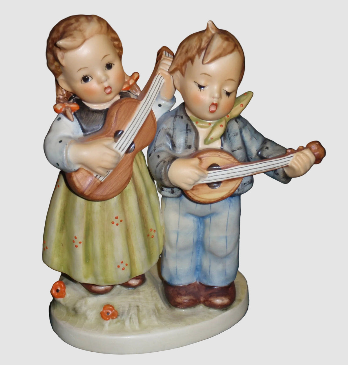 Goebel Hummel Happy Days Figurine 150/I Arthur Moeller Fröhliche Tage Boy Girl Duet Guitar Mandolin Vintage Germany Porcelain