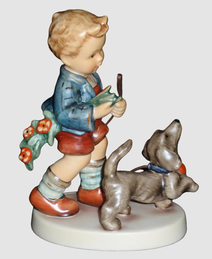 Goebel Hummel Sunday Stroll Figurine 2237 Boy Walking Dog Bouquet Sonntagsspaziergang Helmut Fischer TMK8 Limited Edition Vintage Germany