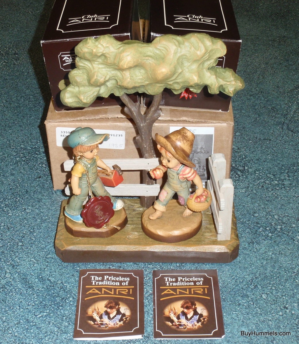 ANRI Sarah Kay Set: "Apple of My Eye" & "Dad's Helper" with Tree Display - Rare