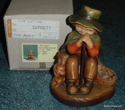 "The Rest" ANRI Ferrandiz Woodcarving 4" - Boy with Puppy & Rabbits (#651-326)