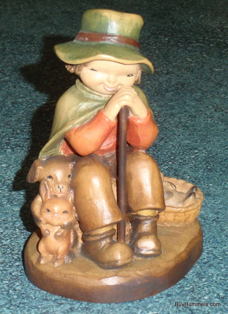 "The Rest" ANRI Ferrandiz Woodcarving 4" - Boy with Puppy & Rabbits (#651-326)