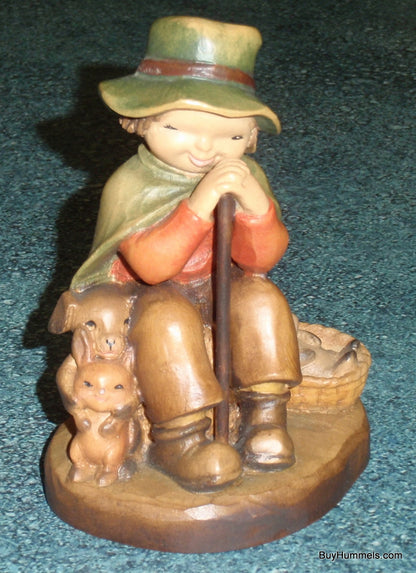 "The Rest" ANRI Ferrandiz Woodcarving 4" - Boy with Puppy & Rabbits (#651-326)