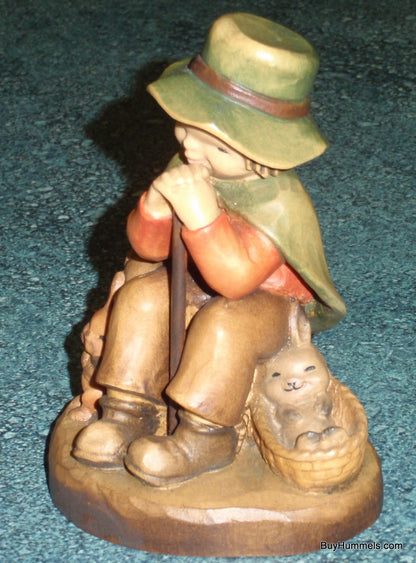 "The Rest" ANRI Ferrandiz Woodcarving 4" - Boy with Puppy & Rabbits (#651-326)