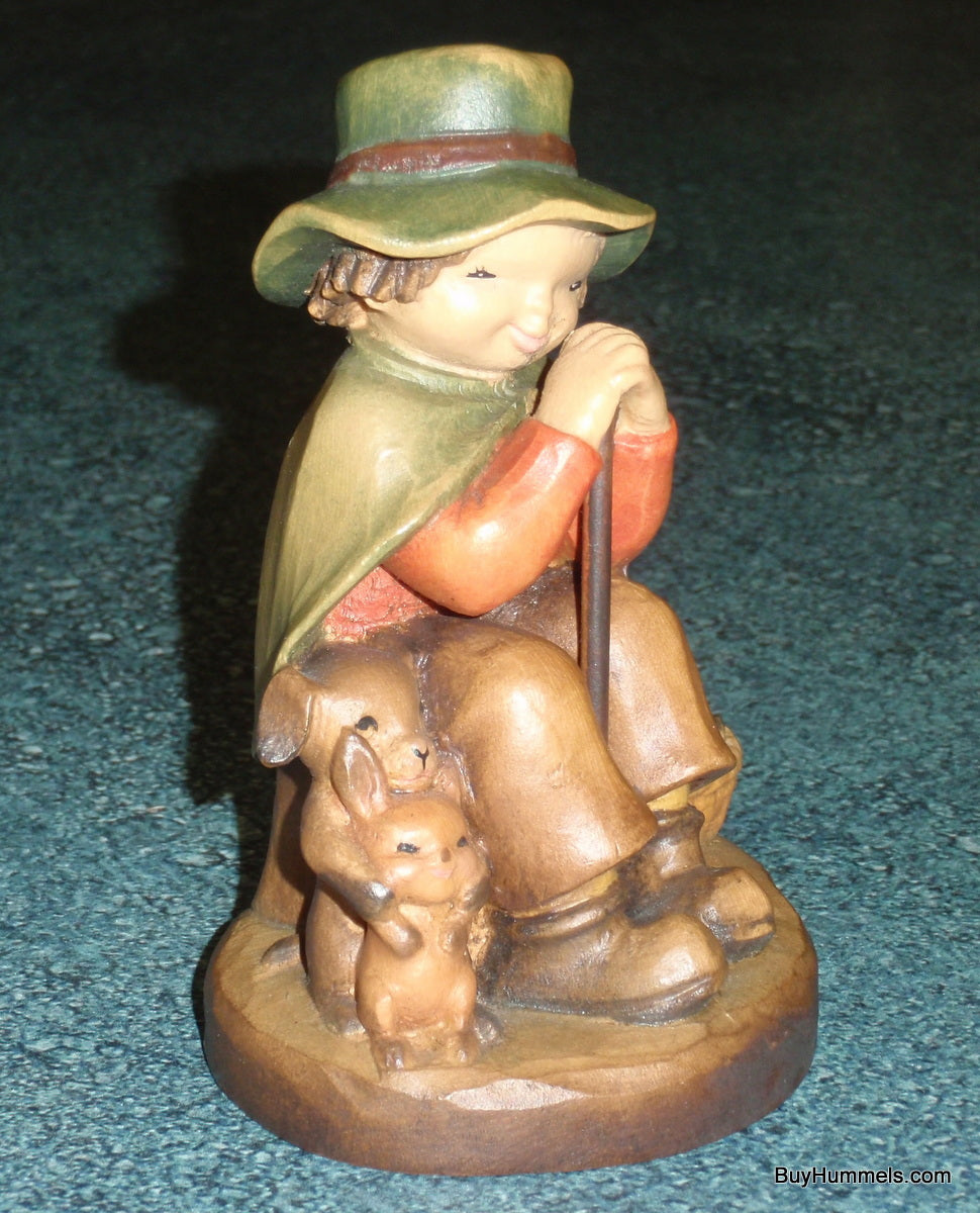 "The Rest" ANRI Ferrandiz Woodcarving 4" - Boy with Puppy & Rabbits (#651-326)
