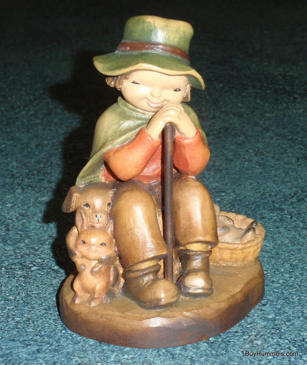 "The Rest" ANRI Ferrandiz Woodcarving 4" - Boy with Puppy & Rabbits (#651-326)