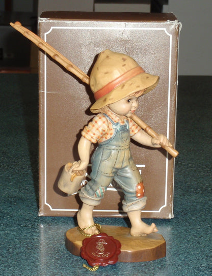 "Fisher Boy" Figurine Anri Wood Carvings Made In Italy By Sarah Kay