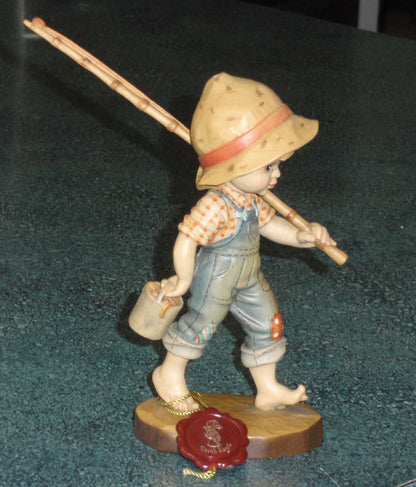 "Fisher Boy" Figurine Anri Wood Carvings Made In Italy By Sarah Kay