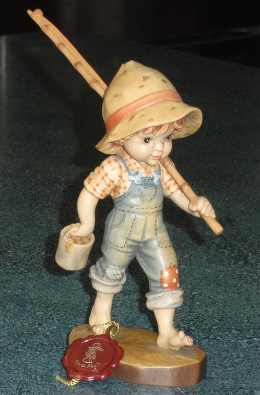 "Fisher Boy" Figurine Anri Wood Carvings Made In Italy By Sarah Kay