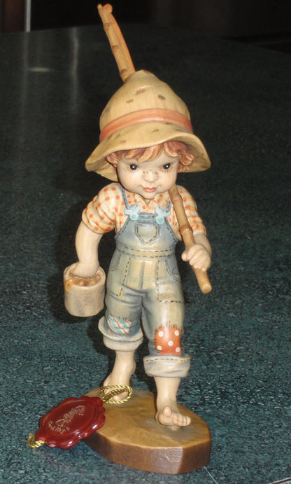 "Fisher Boy" Figurine Anri Wood Carvings Made In Italy By Sarah Kay
