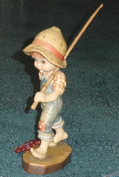 "Fisher Boy" Figurine Anri Wood Carvings Made In Italy By Sarah Kay