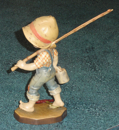 "Fisher Boy" Figurine Anri Wood Carvings Made In Italy By Sarah Kay