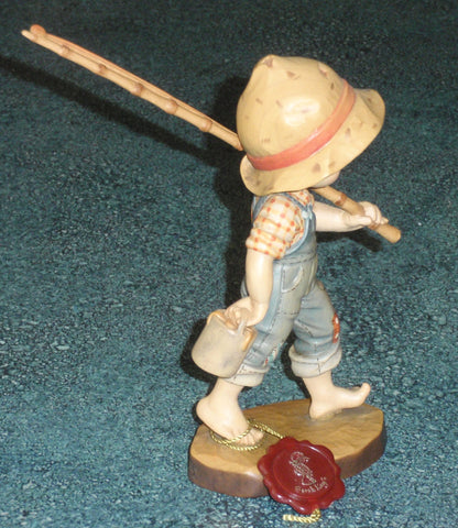 "Fisher Boy" Figurine Anri Wood Carvings Made In Italy By Sarah Kay
