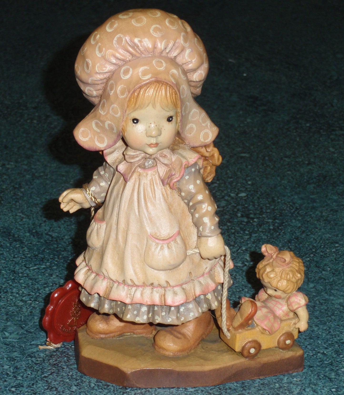 Anri "Playtime" 6" Hand Carved Wood Figurine By Sarah Kay - Little Girl With Doll In Her Toy Wagon!