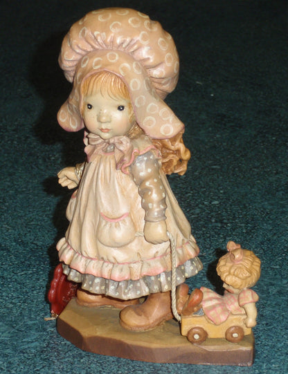 Anri "Playtime" 6" Hand Carved Wood Figurine By Sarah Kay - Little Girl With Doll In Her Toy Wagon!