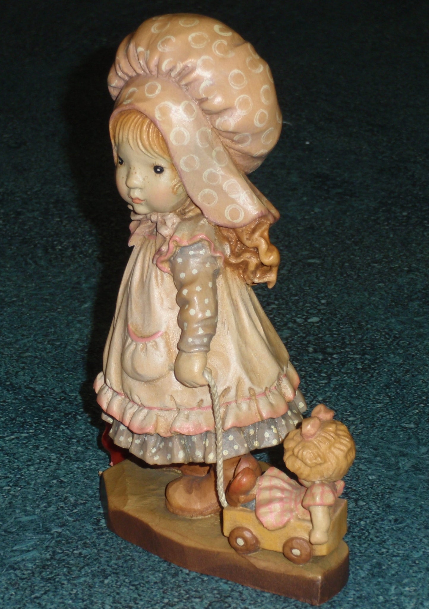 Anri "Playtime" 6" Hand Carved Wood Figurine By Sarah Kay - Little Girl With Doll In Her Toy Wagon!