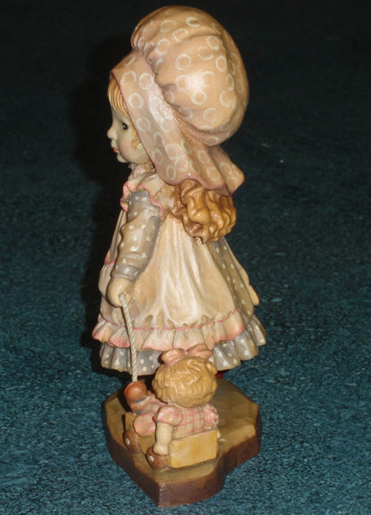 Anri "Playtime" 6" Hand Carved Wood Figurine By Sarah Kay - Little Girl With Doll In Her Toy Wagon!