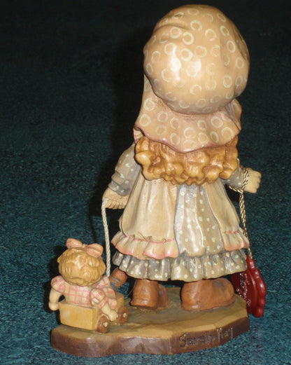 Anri "Playtime" 6" Hand Carved Wood Figurine By Sarah Kay - Little Girl With Doll In Her Toy Wagon!