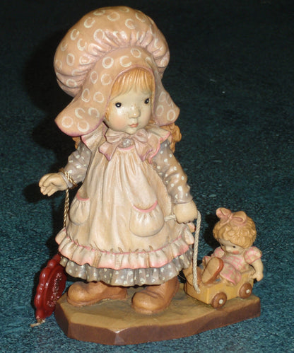 Anri "Playtime" 6" Hand Carved Wood Figurine By Sarah Kay - Little Girl With Doll In Her Toy Wagon!