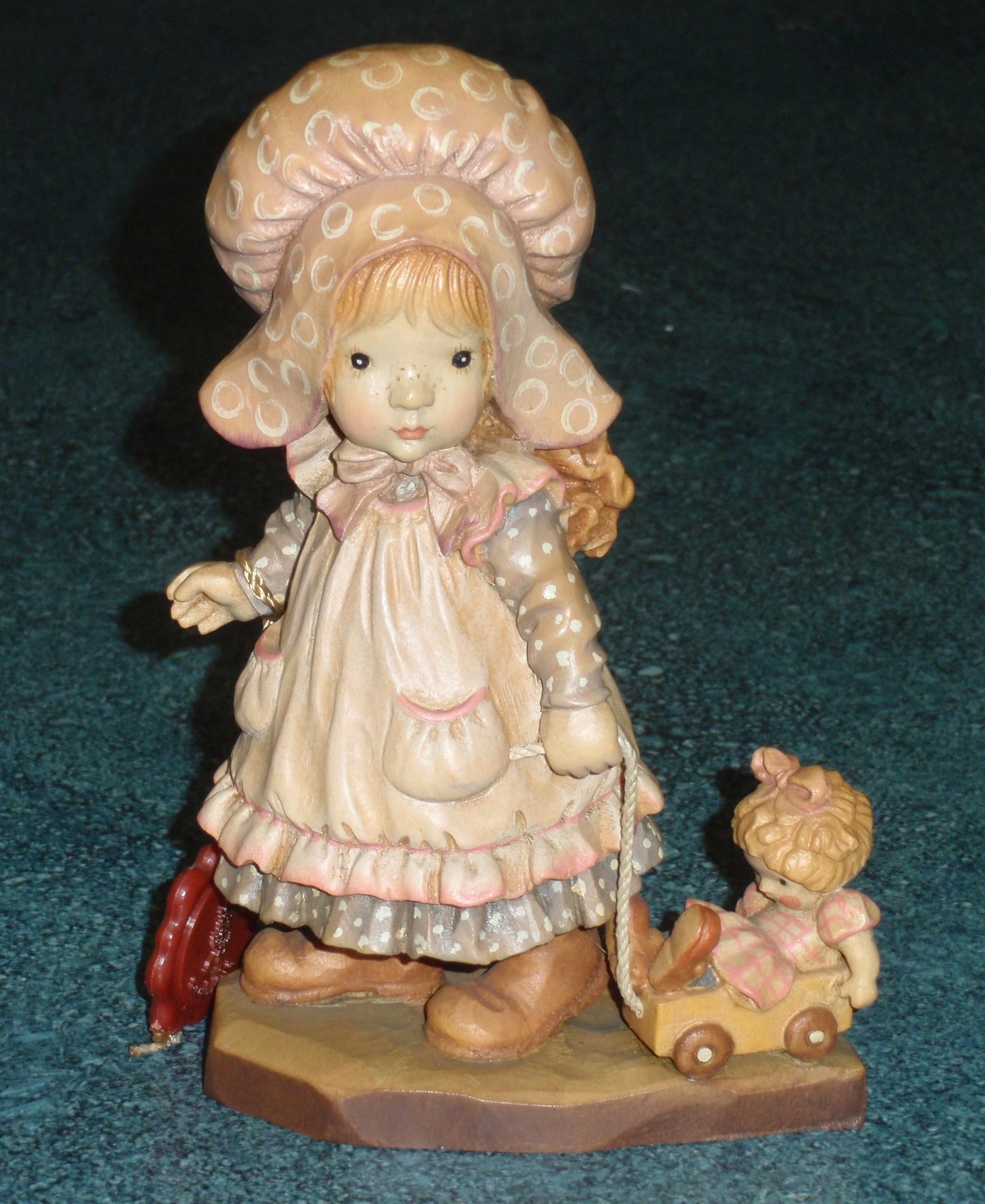 Anri "Playtime" 6" Hand Carved Wood Figurine By Sarah Kay - Little Girl With Doll In Her Toy Wagon!