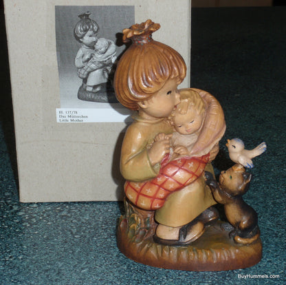 "Little Mother" Anri Ferrandiz 6" Wood Figurine - Mother And Baby With Kitten And Blue Bird - Adorable Gift!