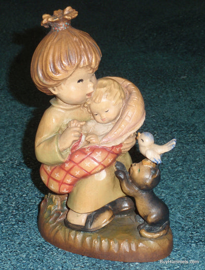 "Little Mother" Anri Ferrandiz 6" Wood Figurine - Mother And Baby With Kitten And Blue Bird - Adorable Gift!