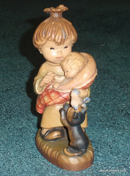 "Little Mother" Anri Ferrandiz 6" Wood Figurine - Mother And Baby With Kitten And Blue Bird - Adorable Gift!