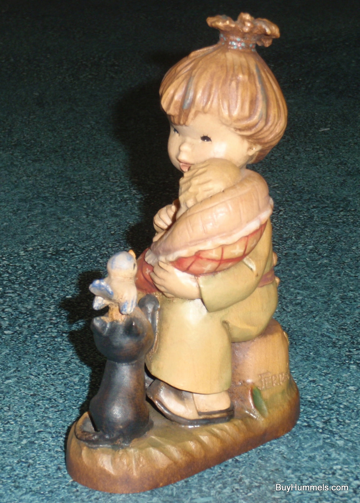 "Little Mother" Anri Ferrandiz 6" Wood Figurine - Mother And Baby With Kitten And Blue Bird - Adorable Gift!