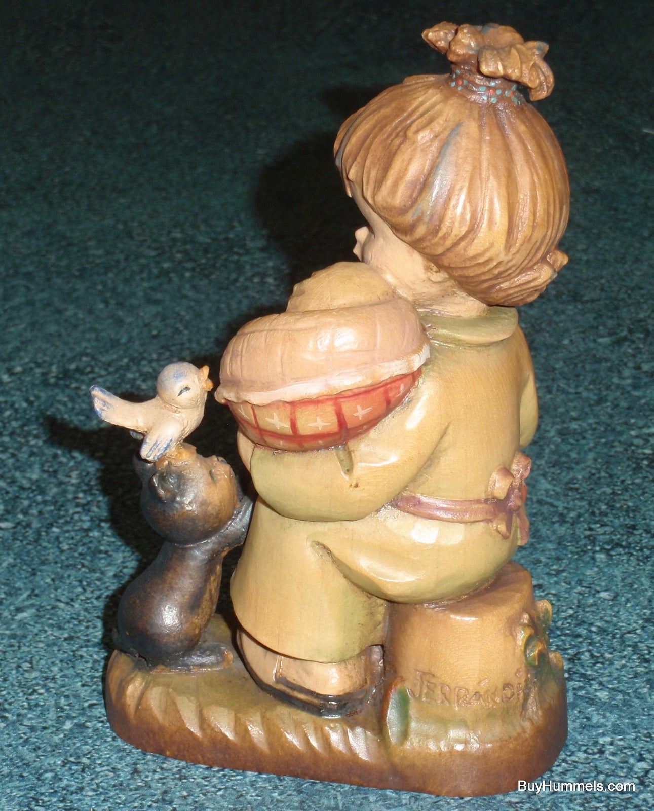 "Little Mother" Anri Ferrandiz 6" Wood Figurine - Mother And Baby With Kitten And Blue Bird - Adorable Gift!